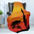 thumbnail image 4 of African Soft Flannel Fleece Throw Blanket, Rural Countryside Landscape Mother and Child at Sunset Tree Print, Cozy Plush for Indoor and Outdoor Use, 50" x 70", Scarlet Yellow and Black, by Ambesonne, 4 of 5