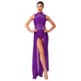 thumbnail image 1 of renvena Costumes de Danse Lyrique pour Femmes Robe Maxi Sans Manches à Col Roulé Dos Nu en Tulle et Maille Violette P, 1 of 5