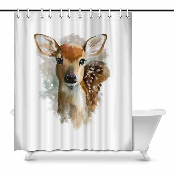 SUNENAT Little Deer Fawn Watercolor Painting Waterproof Polyester Shower Curtain Bathroom 66(Wide) x 72(Height) Inches