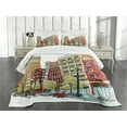 thumbnail image 3 of Ambesonne Detroit Quilted Bedspread Set 3 Pcs, Woodward Avenue Urban, Queen Size, Multicolor, 3 of 5