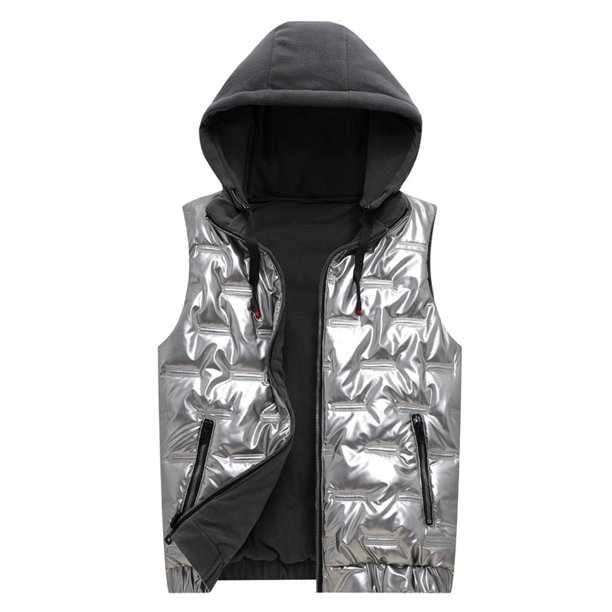 vbnergoie Men's Leather Vest With Zipper Hooded Vest With Pocket H And