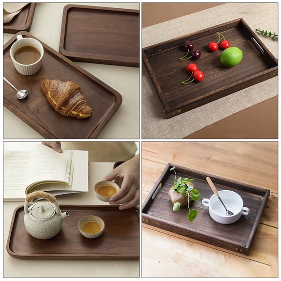ETHZZLE Home Use Dark Brown Wooden Coffee Table Tray with Fine Workmanship and Smooth Finish