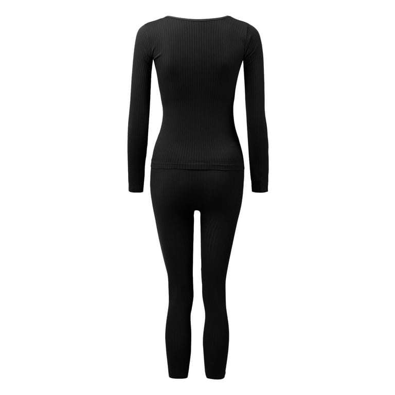 Women Elastic Thermal Inner Wear Thermal Underwear Warm Elastic Tops Pants  Black One Size 