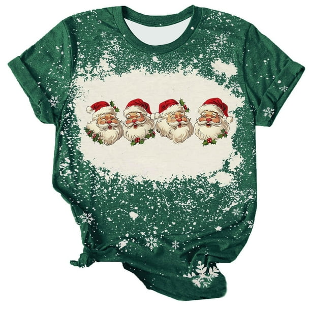 Navidad Tops de Mujer, Cuello Redondo Camiseta de Manga Corta con Estampado de Vacaciones, Blusa de Moda Casual