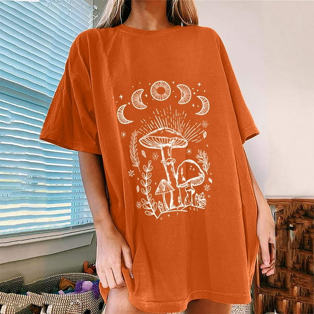 ICHUANYI Clearance Women's Vintage Gothic Sun And Print Pattern Drop Sleeves Summer Short Sleeve Tops Blouse(Orange, XXL) ICHUANYI WER2023081508396