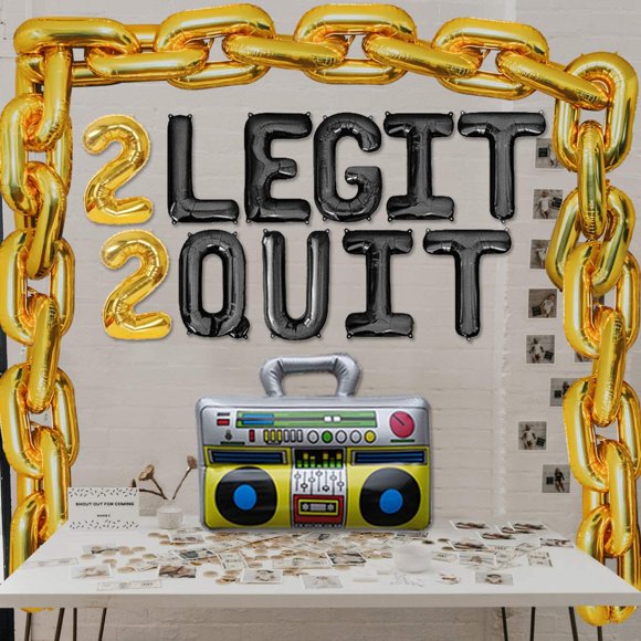 2 Legit 2 Quit Party Decorations Birthday Party Decorations for Boys Girls’ 2nd Birthday, 80S 90S Hip Hop Theme Birthday Party Supplies with Retro Radio Balloon Gold Chain Foil Balloons