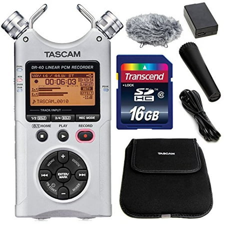 Tascam DR-40 4-Track Handheld Digital Audio Recorder (Silver) with Tascam Handheld DR-Series Recording Accessory Package + Transcend 16 GB SDHC + Fibertique Cleaning (Best Digital 4 Track Recorder)