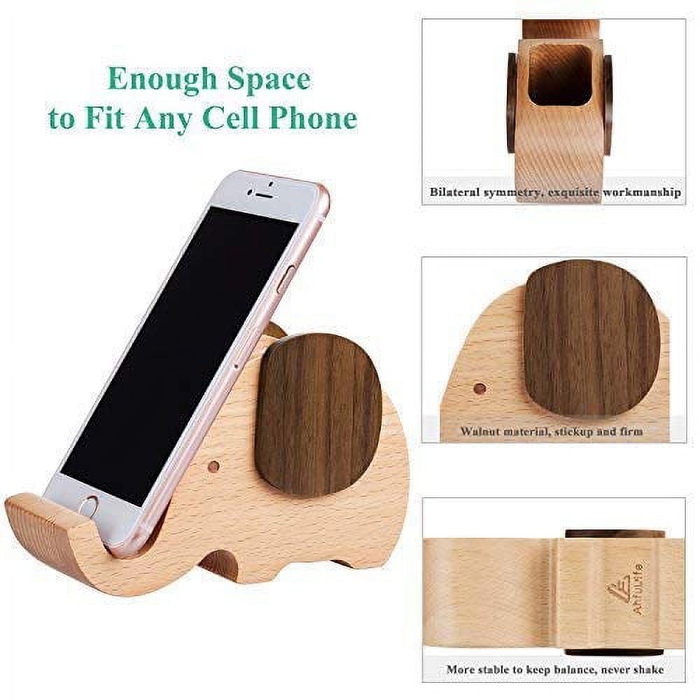 AhfuLife Wooden Elephant Cell Phone Holder/Stand with Pen&Pencil