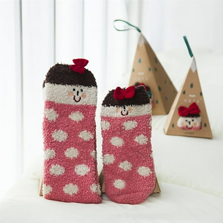 

MIARHB Women Cartoon Christmas Socks Coral Velvet Embroidery Winter Female Sock