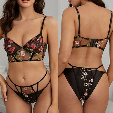 

Bessbest New Year 2Pc New Women Embroider Bra Thong Lingerie Set Underwear Lace