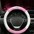 thumbnail image 4 of Soft Elastic Steering Wheel Cover for Women, Rhinestone Bling Leather Protector, Non-Slip Fashion Car Accessories, Universal Fit for Most Vehicles, Pink White, 4 of 18