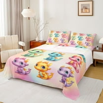 Manfei Cute Dragon 3pcs Twin Sheet Sets for Teens Kids Children,Kawaii Animal Twin Fitted Sheet,Abstract Gradient Breathable Flat Sheet,Breathable Home Decor