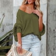 thumbnail image 4 of Loose Knit Jumper, Fashion Soft Fabric V Neck Knit Sweater Oversized Comfortable Off Shoulder  For Autumn Winter ANGGREK Verde L, 4 of 8
