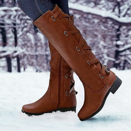

yinguo long boots knee-high heel boots for women s flat mid-calf boots retro shoes leather warm boots
