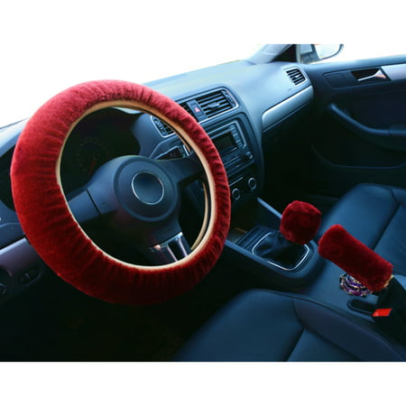 3Pcs Car Styling Steering Wheel Hand Brake Change Lever Winter Wool Felt Soft Comfortable Auto Accessories Cover Interior Case Plush (Best Steering Wheel Cover For Arthritic Hands)