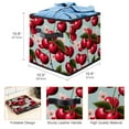 thumbnail image 3 of FeBohao Storage Boxes Bins Fabric Leather Handle Square Foldable Book Table Sturdy Aesthetic Shirt Cubby Infant Office Totes Necessities Multifunctional Organizer Basket Cherry, 3 of 6