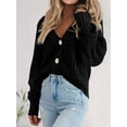 thumbnail image 5 of Women'S Chunky Knit Open Front Sweater Long Sleeve Button Loose Short Cardigan Outerwear Coats Black XXL, 5 of 7