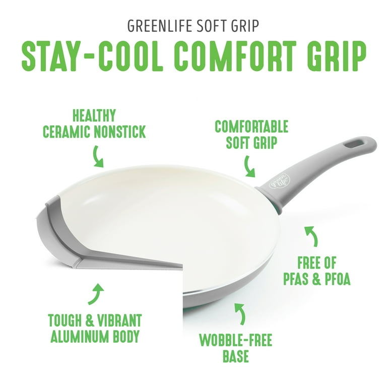 GreenLife greenlife soft grip healthy ceramic nonstick, 16 piece cookware  pots and pans set, pfas-free, dishwasher safe, black & cream