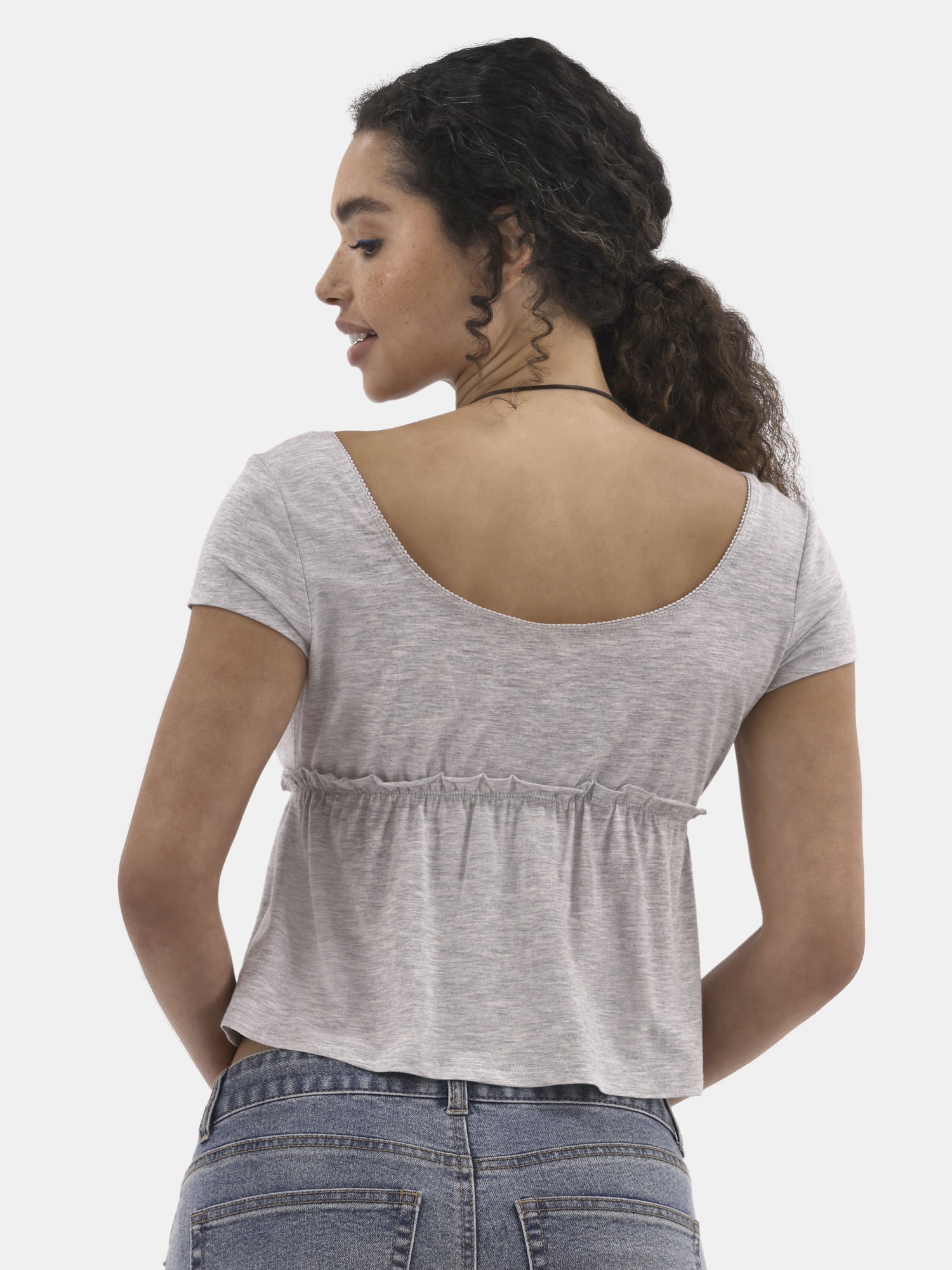 No Boundaries Babydoll Top with Short Sleeves, Women's