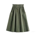 thumbnail image 2 of Zedker Women's Solid Color Elastic Waist Flax Button Skirt with Pocket Casual Pleated Midi Skirts for Springtime and Summer,Army Green,Free Size, 2 of 5
