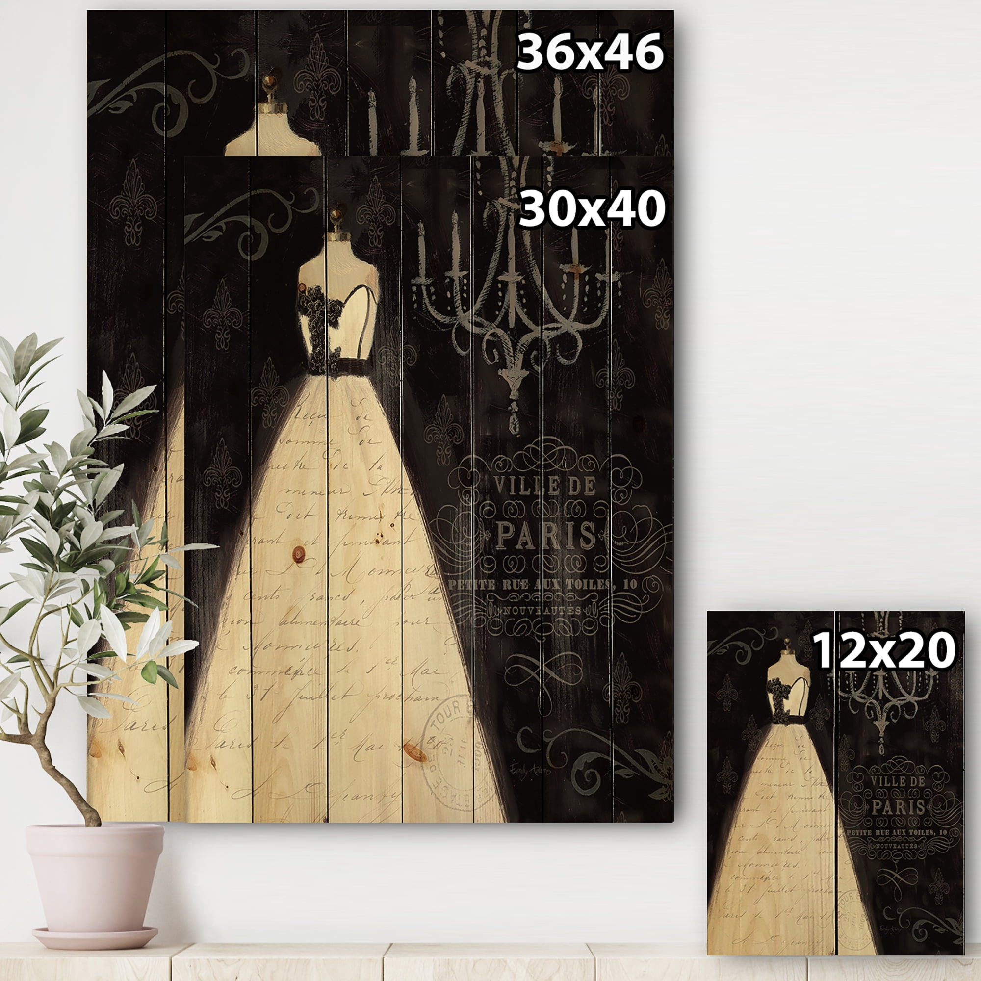 Designart 'French Fashion Couture I' Fashion Print on Natural Pine Wood
