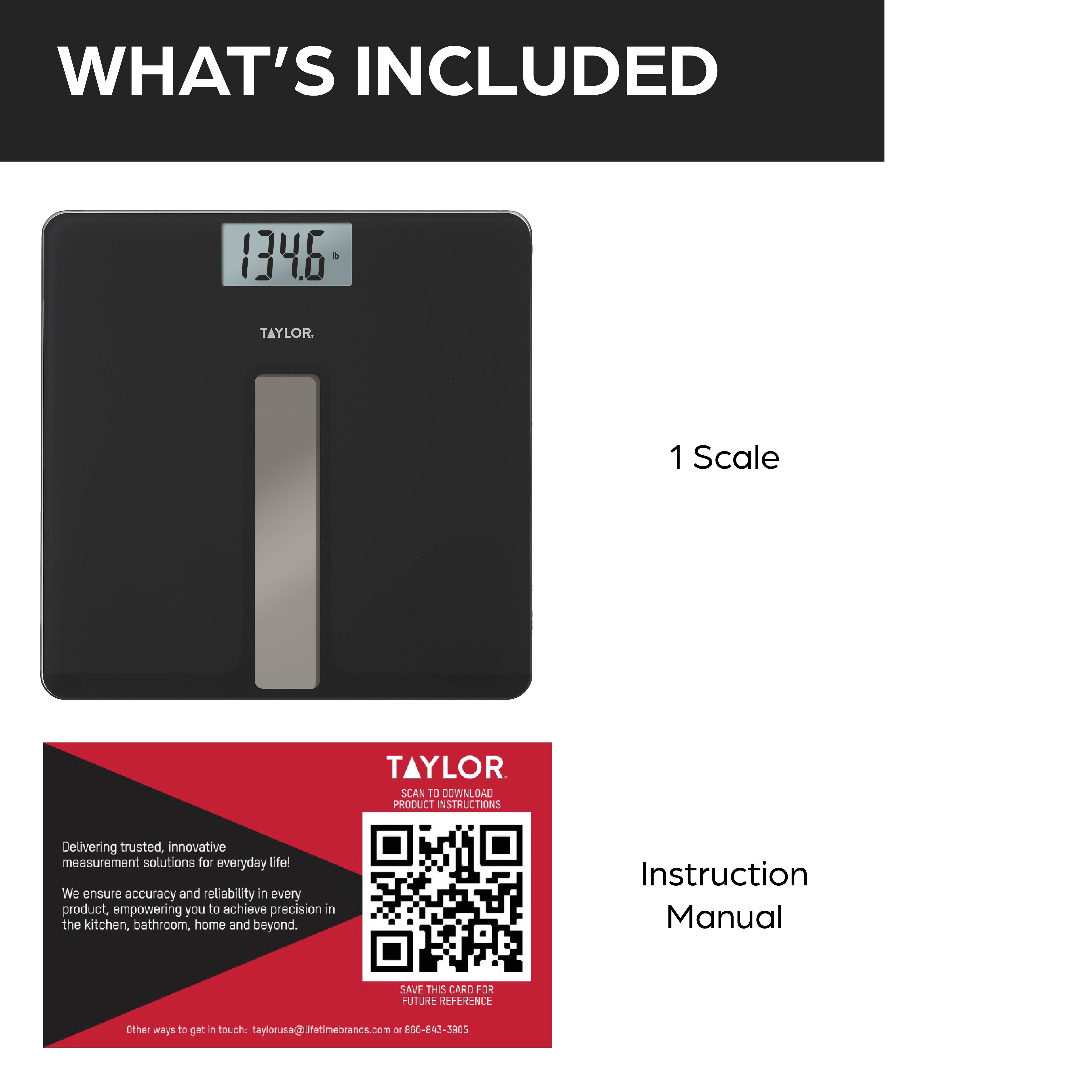 Taylor Light-Powered 11.8" x 11.8" Digital Bath Scale Black