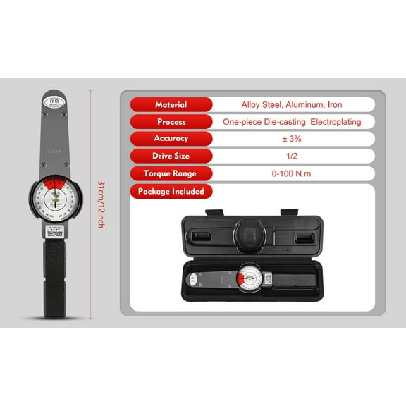 TLB Dial Indicator Torque Wrench Indicating Torquemeter Torque Testing 0-100n.m for Machining Field