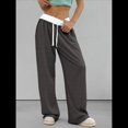 thumbnail image 4 of Pantalones Deportivos Anchos con Cintura de Contraste de Color y Hebilla de Cordón para Mujer. Gris Oscuro XL, 4 of 8