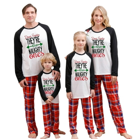 

goowrom Family Matching Christmas Pajamas Set Holiday Letter Plaid Sleepwear Xmas PJS Set for Couples and Kids