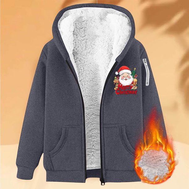 Sudadera informal con capucha y manga larga para mujer, estilo navideño, de gran tamaño, color liso, con cremallera, capucha y forro polar grueso, chaqueta de manga larga con hombros descubiertos, blu