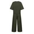 thumbnail image 5 of Pimfylm Linen Sets for Women 2 Piece Women's Boat Neck 1/2 Sleeve Shirts Wide Leg Breathable Cotton Pants Suits with Pockets AG, M, 5 of 6