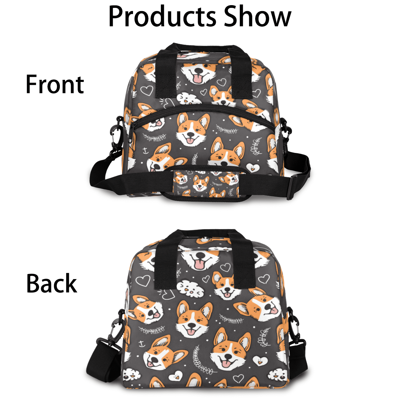 Herdesigns Cute Welsh Corgi Dog Insulated Lunch Bag for Women Men Adults Large Reusable Lunch Box Leakproof Portable Cooler Tote Bags with Adjustable Shoulder Strap