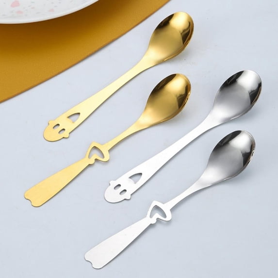 4pcs Stainless Steel Spoon Cartoon Handle Spoon Dessert Spoon Coffee Spoon Stirring Spoon Rice Spoon Souvenir Spoon Gift Kitchen Tableware