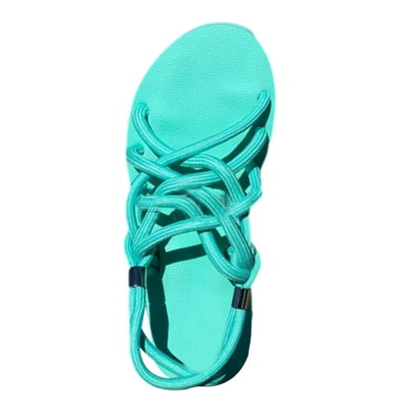 

MEGAWHEELS Women s Sandals Summer Flat Braided Rope Sandals Beach Shoes
