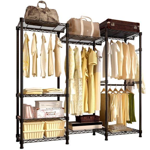 Ktaxon 6 Tiers Heavy Duty Clothes Rack Wire Garment Rack Metal Closet Wardrobe Rack for Hanging Clothes with Adjustable Shelves, Freestanding Closet Storage Organizer, 69"Lx15.75"Wx71"H, Black