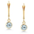 thumbnail image 3 of Gem Stone King 14K Yellow Gold Sky Blue Topaz Drop Dangle Earring for Women with Leverback (1.40 Cttw, Gemstone Birthstone, Round 5MM), 3 of 5