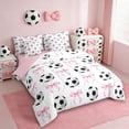 thumbnail image 2 of Erosebridal Pink Ribbon Bowknot 7-Piece Twin Bedding Sets For Bow Girl,Cartoon Soccer Pattern Ball Sport Theme Bedding Comforter Set,Reversible Pink, 2 of 7