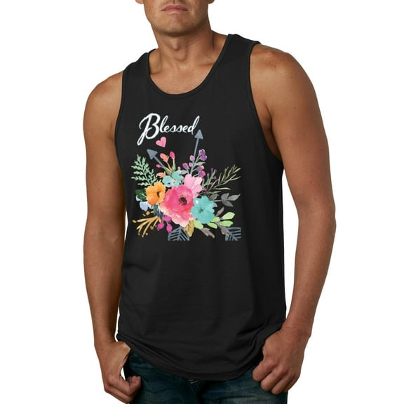 Wild Bobby, Cute Hearts and Flowers Blessed, Inspirational/Christian, Men Graphic Tank Top, Black, Small
