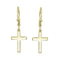 thumbnail image 2 of Bling Jewelry Womens Minimalist Religious Cross Dangle Earrings 14K Gold Plated Sterling Silver Leverback, 2 of 5