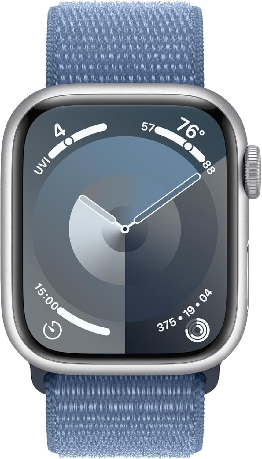Restored Apple Watch Series 9 (GPS) 45mm Silver Aluminum Case with Storm Blue Sport Band (Refurbished)