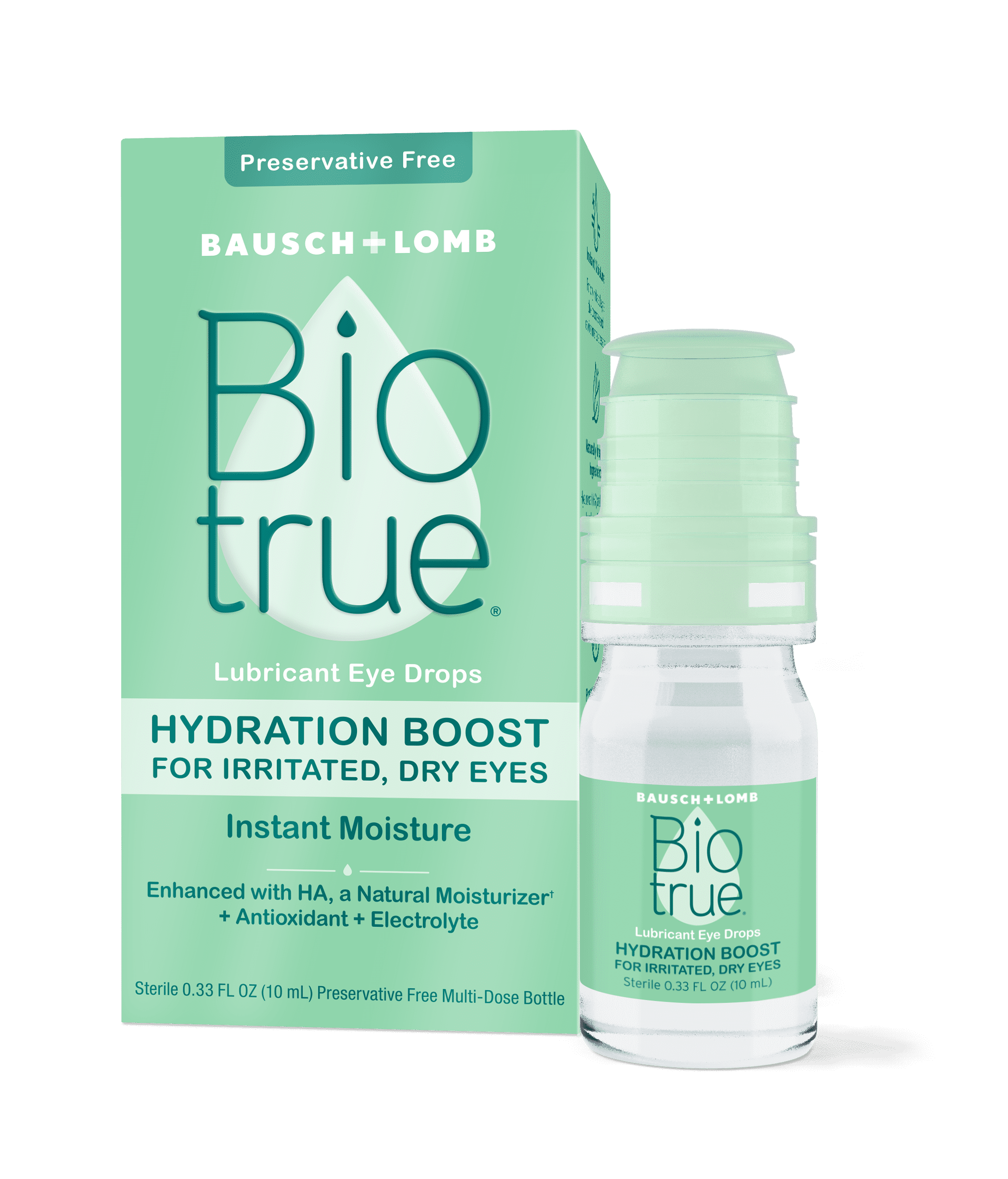 Biotrue® Hydration Boost Eye Drops for Irritated and Dry Eyes from Bausch + Lomb, Preservative Free, Naturally Inspired, Soft Contact Lens Friendly, 0.33 FL OZ (10 mL)