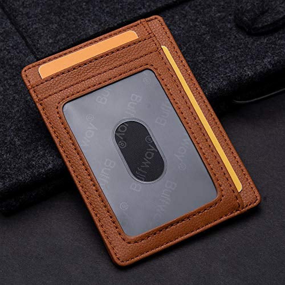 Buffway Slim Minimalist Front Pocket RFID Blocking Leather Wallets for Men Women - Lichee Light Brown - image 3 of 4