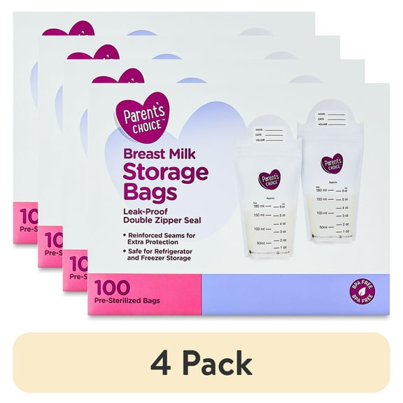 (4 pack) Parents Choice Breast Milk Storage Bags, 6 oz, 100 Count