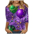thumbnail image 3 of QATAINLAV Lightening Sale Mardi Gras Shirts for Women 3/4 Sleeve Tops Mask 3D Print Blouse Carnival Themed Graphic Tees Funny Parade Tshirt Purple XXL, 3 of 6