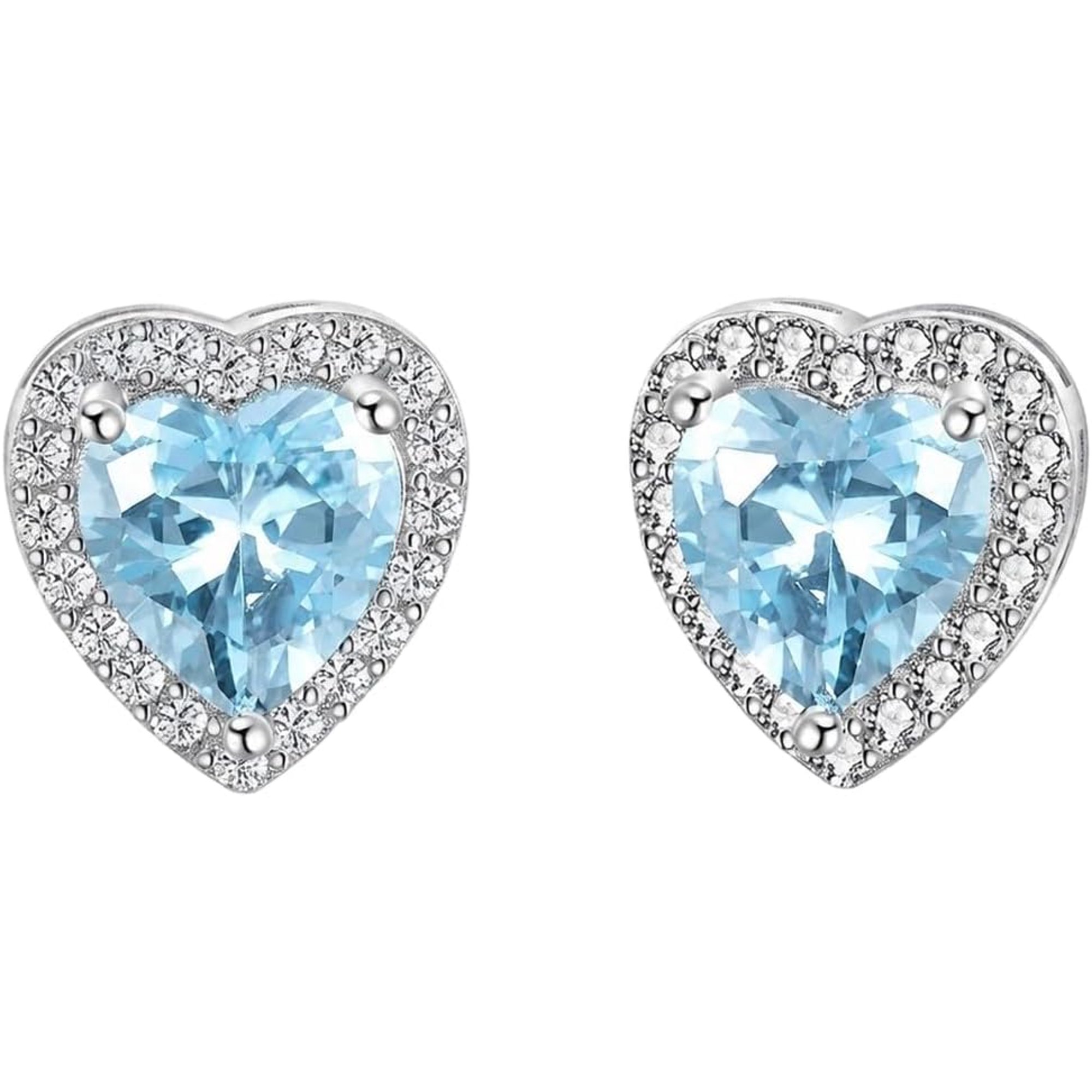 Halo Earrings 925 Sterling Silver Classic 1.25 CT Heart Cut Studs Earrings with 12 Months Birthstone Anniversary Jewelry Bridesmaid Gifts for Women Her