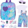 thumbnail image 3 of K.T. Fancy 18 Inch Doll Carrier Backpack - Blue and Purple Tie-Dye Style Travel Set with Accessories, 3 of 6