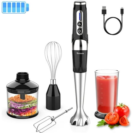 

Cordless Hand Blender 4-in-1 Electric Immersion Blender 3-Angle Adjustable Powerful Variable Speed Control with 21-Speed USB Rechargeable Portable Stick Mixer with Chopper