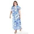 thumbnail image 2 of Vestido largo estampado hojas Roman Fashion /Tallas Extras, 4338 (Azul rey hojas) azul 42, 2 of 5