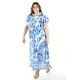 thumbnail image 2 of Vestido largo estampado hojas Roman Fashion /Tallas Extras, 4338 (Azul rey hojas) azul 40, 2 of 5