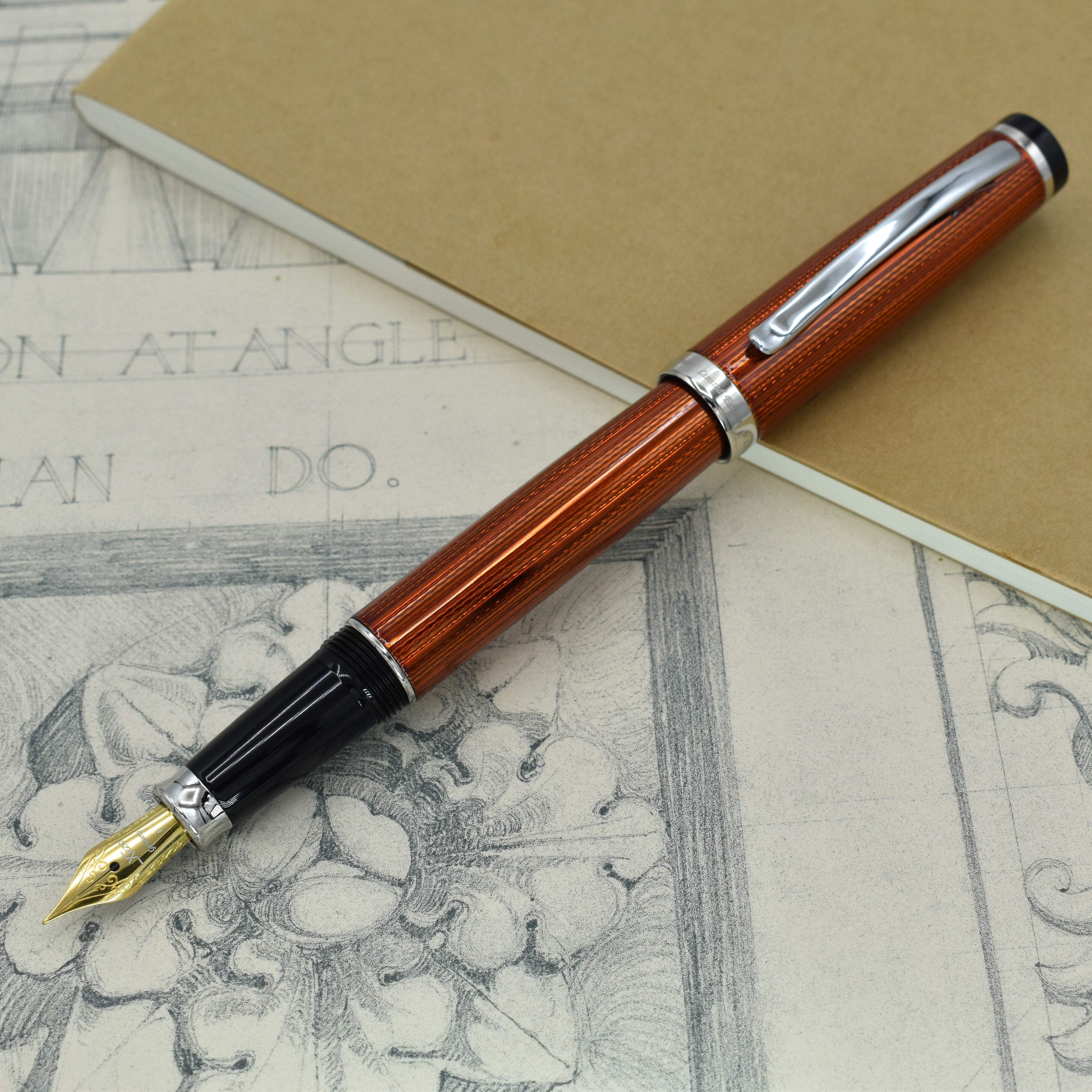 Xezo Xezo Incognito™ Diamond-Cut Lacquered Brass Fountain Pen (Fine Nib) - Sunstone Orange